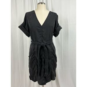 Pilcro Anthroplogie Washed Black V Neck SS Cargo Shirt Dress Size M